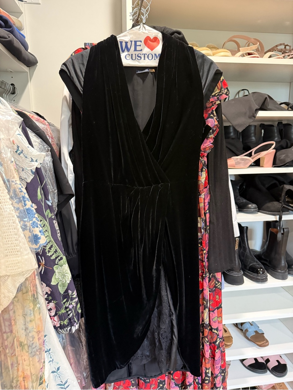Magaschoni Black Velvet Wrap Midi Dress